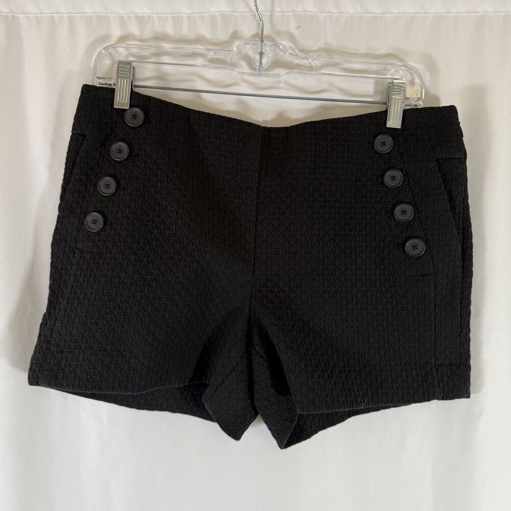 Loft Shorts Women's 4 Black Textured The Riviera Short Buttons Pockets Zip